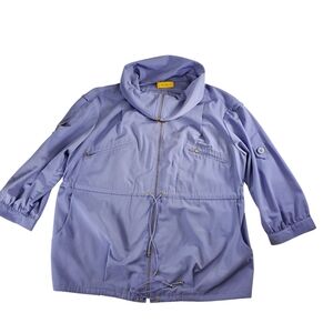 St. John Jacket Womans XLarge Lilac Light Mid Coat Pockets Cowl Neck Full Zip